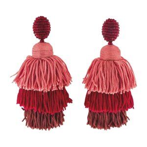 Oscar de la Renta Red Ombre Tiered Tassel Clip on Earrings NWOT
